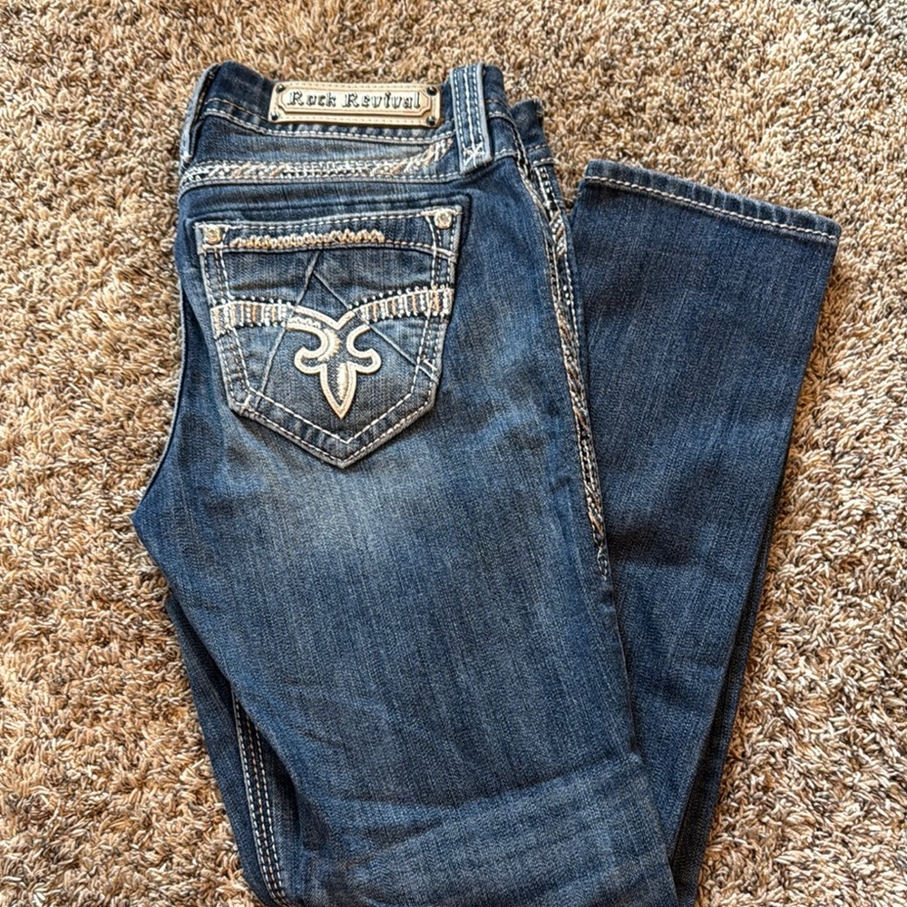 Rock Revival Women's Embellished Pocket Straight Leg Jeans in Medium Blue